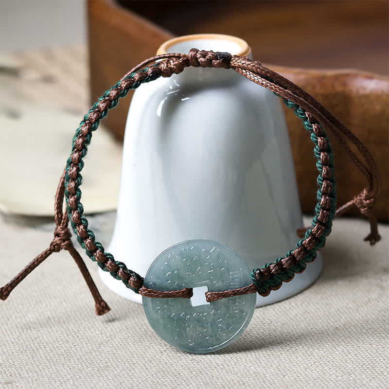 Buddha Stones Handgeweven verstelbare Armband met vredesgesp van jade - image 3
