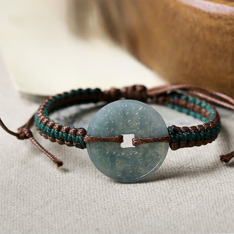 Buddha Stones Handgeweven verstelbare Armband met vredesgesp van jade - image 8