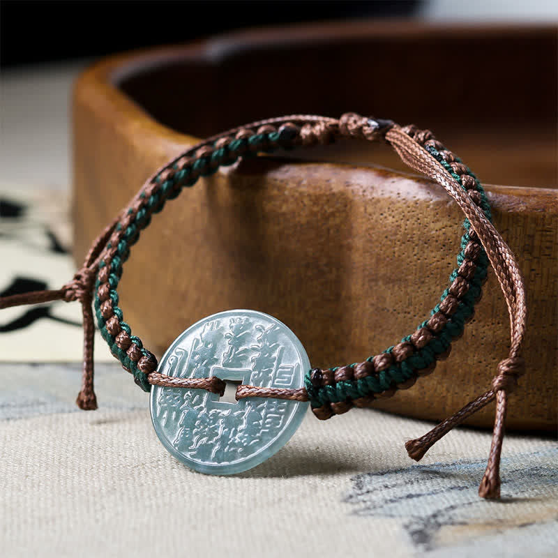 Buddha Stones Handgeweven verstelbare Armband met vredesgesp van jade - image 4