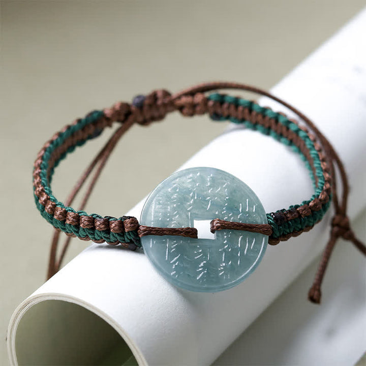 Buddha Stones Handgeweven verstelbare Armband met vredesgesp van jade - Natuurlijke jade (welvaart ♥ geluk) - image 0