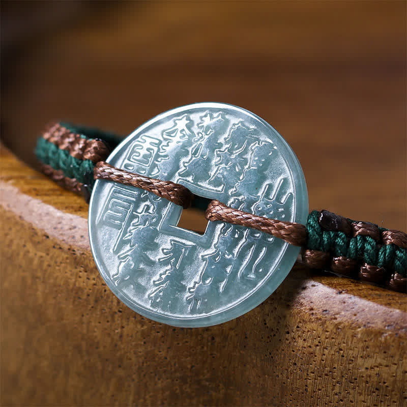Buddha Stones Handgeweven verstelbare Armband met vredesgesp van jade - image 7