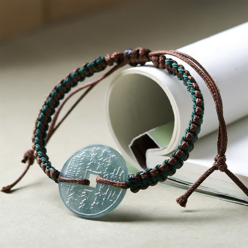 Buddha Stones Handgeweven verstelbare Armband met vredesgesp van jade - image 1