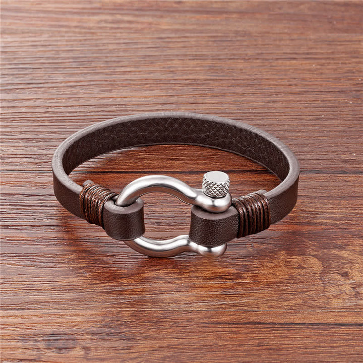Buddha Stones Leren Armband met titanium stalen sluiting voor extra stevigheid - Bruin leren armband met zilverkleurige gesp (Polsomtrek: 18-19 cm) - image 7