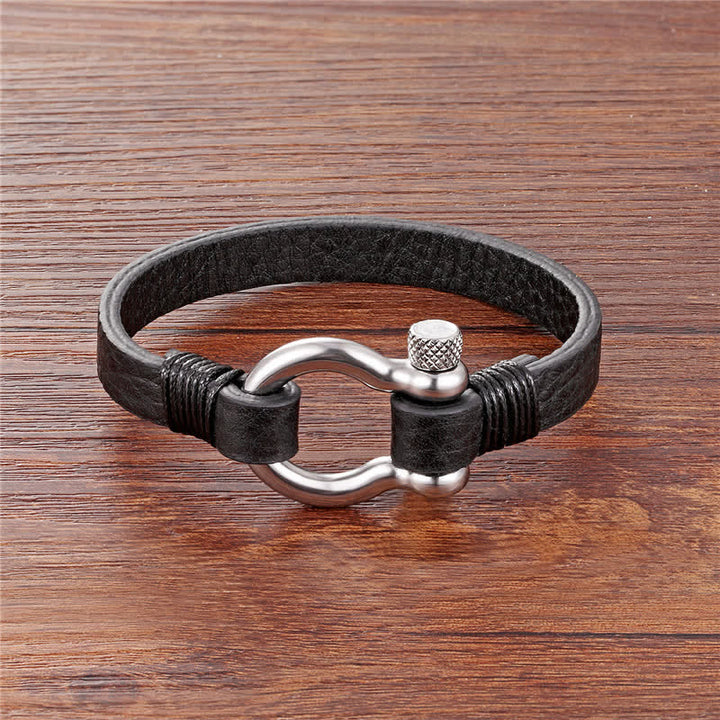 Buddha Stones Leren Armband met titanium stalen sluiting voor extra stevigheid - Zwart leren armband met zilverkleurige gesp (Polsomtrek: 18-19 cm) - image 3