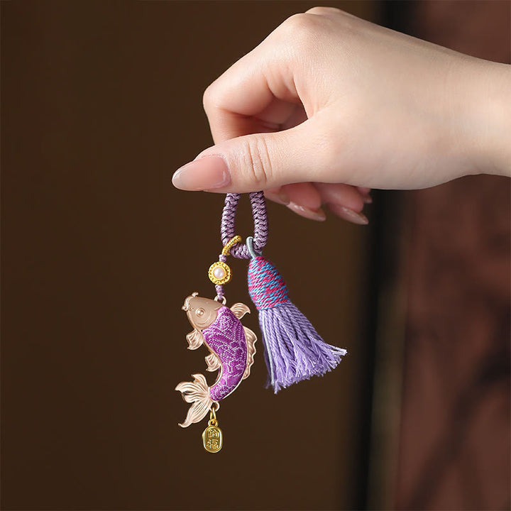 Buddha Stones Sleutelhanger met Song Brocade Koi-vis en symbool voor voorspoed - Paars - image 1