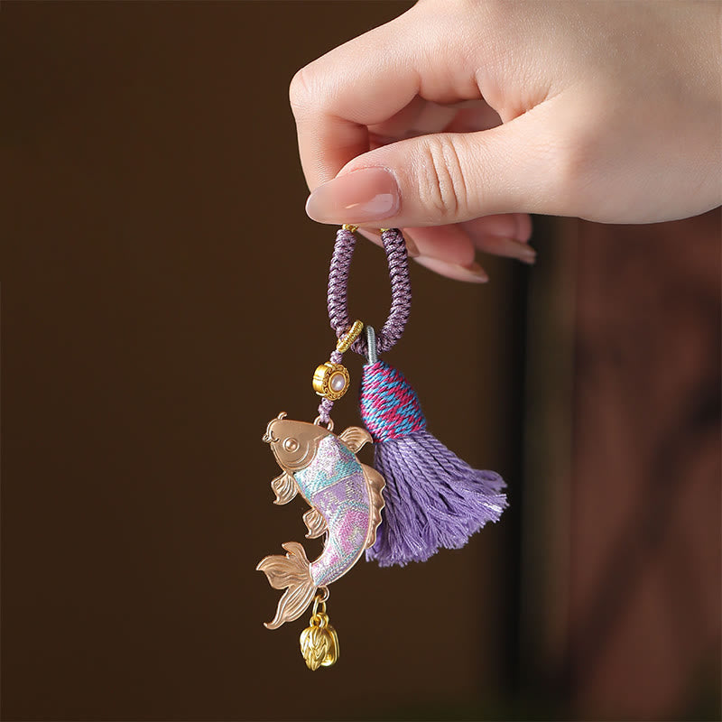 Buddha Stones Sleutelhanger met Song Brocade Koi-vis en symbool voor voorspoed - Lichtpaars - image 2