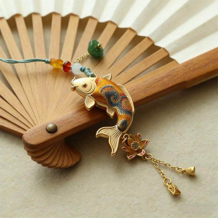 Buddha Stones Song Brocade Koi Fish Lotus Wealth Keychain - image 0