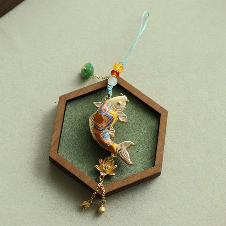 Buddha Stones Song Brocade Koi Fish Lotus Wealth Keychain - image 8