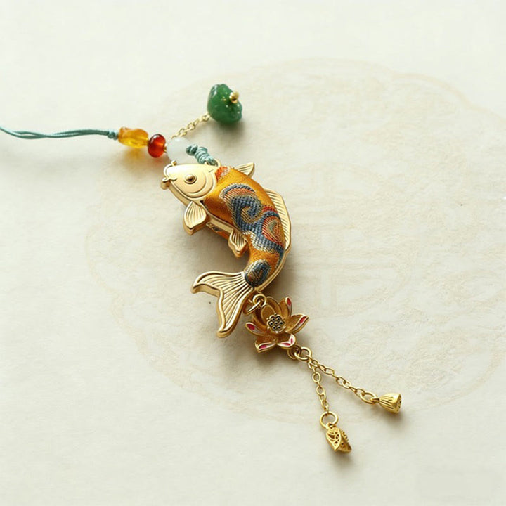 Buddha Stones Song Brocade Koi Fish Lotus Wealth Keychain - image 2