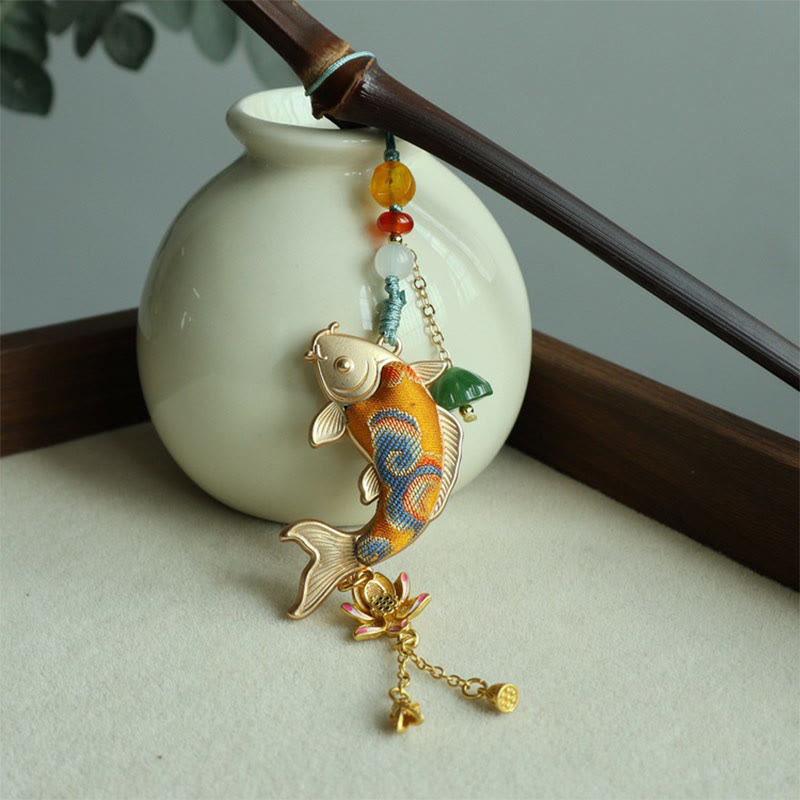 Buddha Stones Song Brocade Koi Fish Lotus Wealth Keychain - image 3