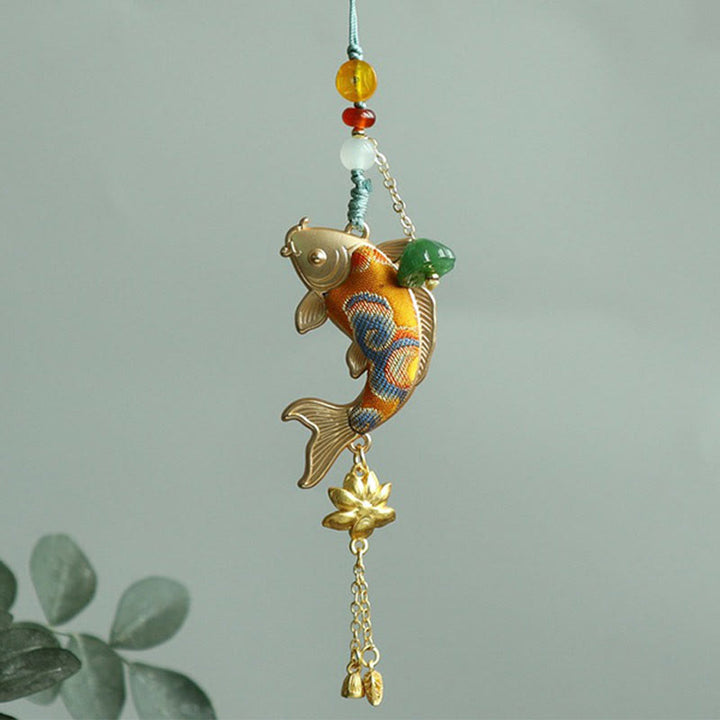 Buddha Stones Song Brocade Koi Fish Lotus Wealth Keychain - image 1