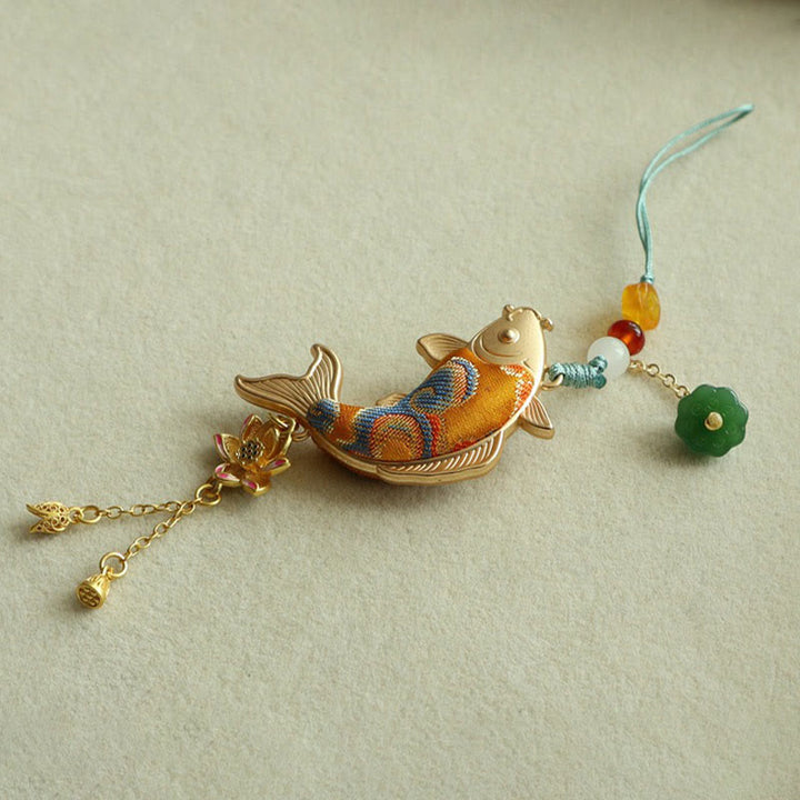 Buddha Stones Song Brocade Koi Fish Lotus Wealth Keychain - image 4