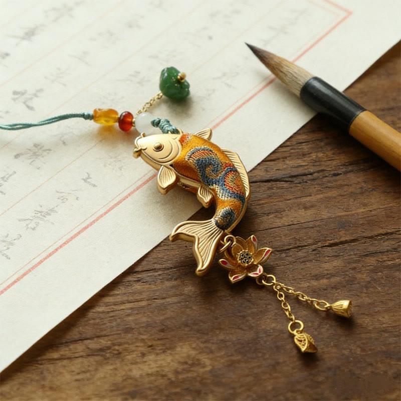 Buddha Stones Song Brocade Koi Fish Lotus Wealth Keychain - image 7