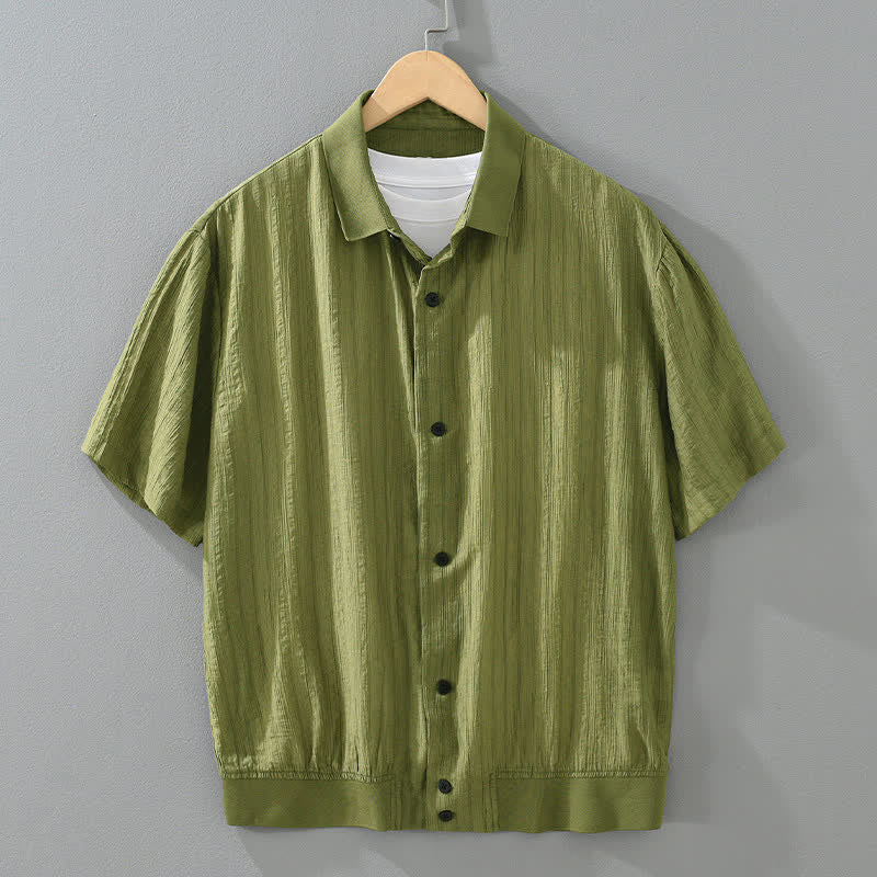 Buddha Stones Zomerse casual minimalistische effen Overhemden met knoopsluiting - Olijfgroen - US/UK/AU42, EU52 (3XL) - image 0