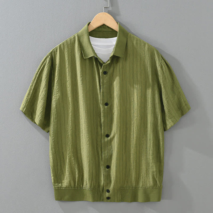 Buddha Stones Zomerse casual minimalistische effen Overhemden met knoopsluiting - Olijfgroen - US/UK/AU42, EU52 (3XL) - image 0
