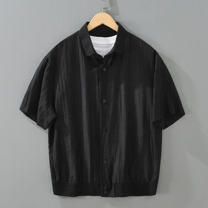 Buddha Stones Zomerse casual minimalistische effen Overhemden met knoopsluiting - Zwart - US/UK/AU42, EU52 (3XL) - image 10