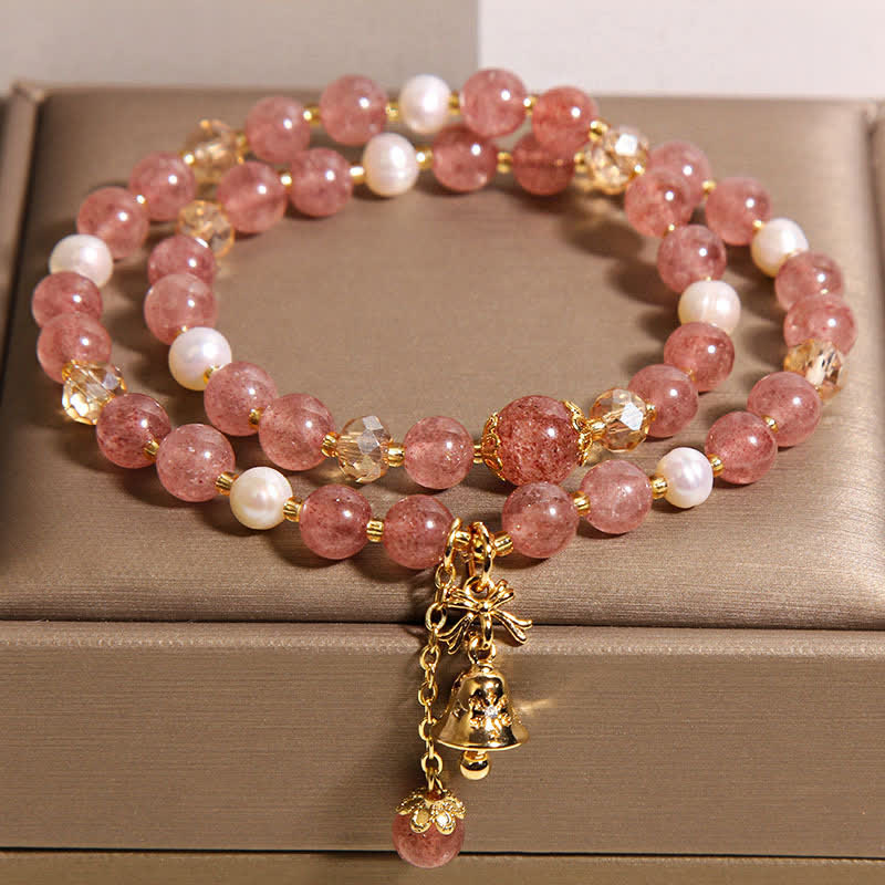 Buddha Stones Aardbeikwarts parel vlinder liefde dubbele Armband - image 7