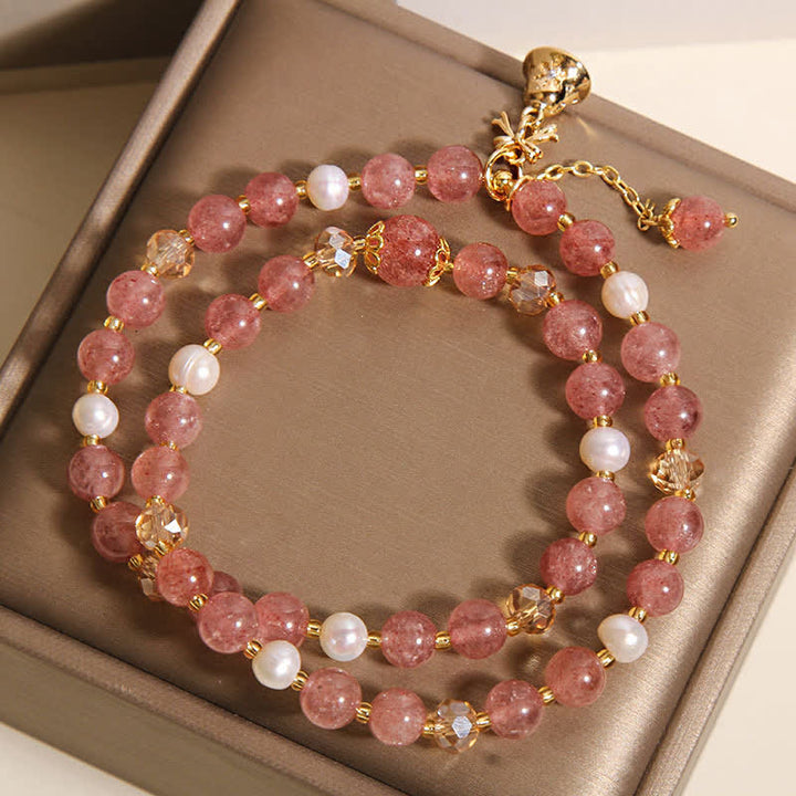 Buddha Stones Aardbeikwarts parel vlinder liefde dubbele Armband - image 8