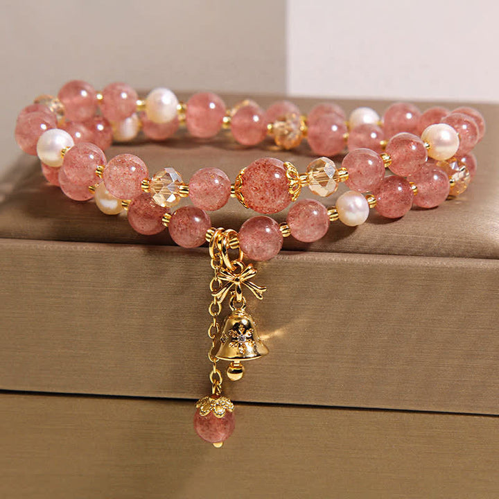 Buddha Stones Aardbeikwarts parel vlinder liefde dubbele Armband - image 1