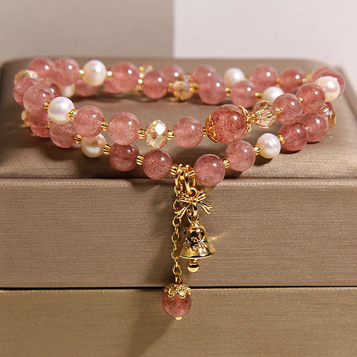 Buddha Stones Aardbeikwarts parel vlinder liefde dubbele Armband - Aardbeikwarts (Liefde ♥ Genezing) - image 0