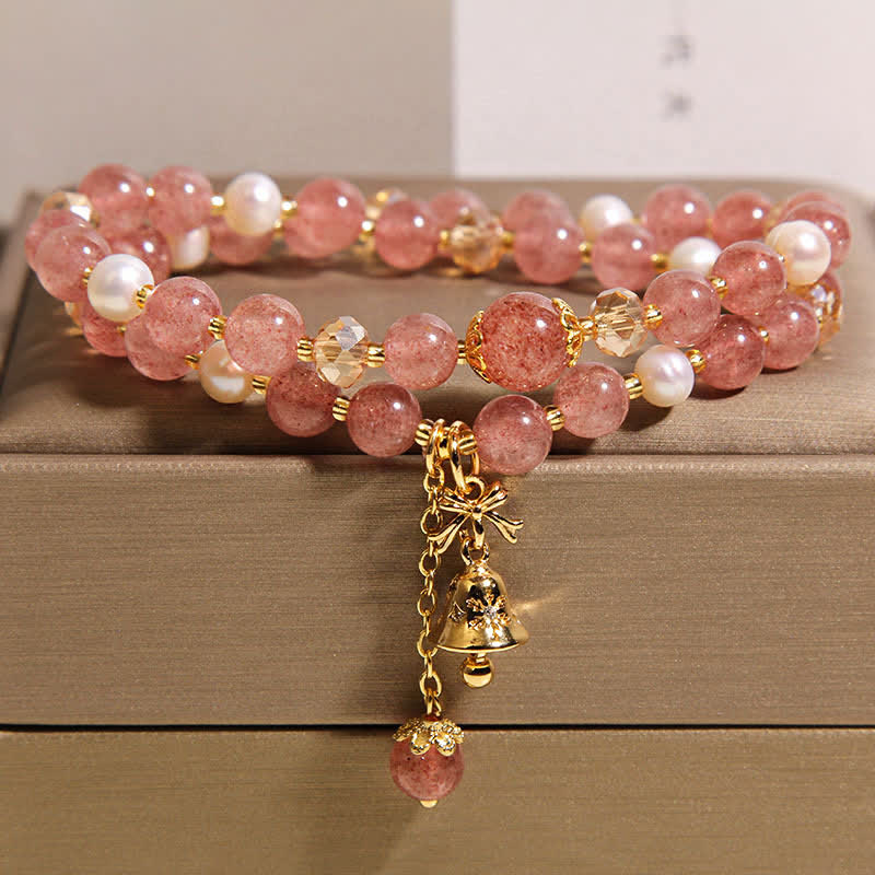 Buddha Stones Aardbeikwarts parel vlinder liefde dubbele Armband - image 2
