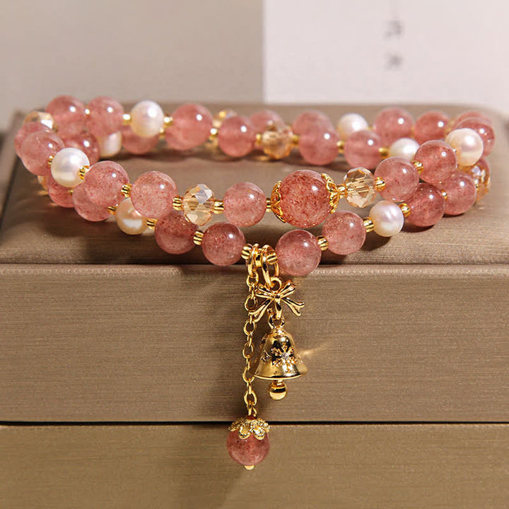Buddha Stones Aardbeikwarts parel vlinder liefde dubbele Armband - image 2