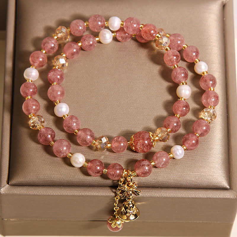 Buddha Stones Aardbeikwarts parel vlinder liefde dubbele Armband - image 3