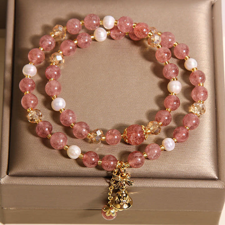 Buddha Stones Aardbeikwarts parel vlinder liefde dubbele Armband - image 3