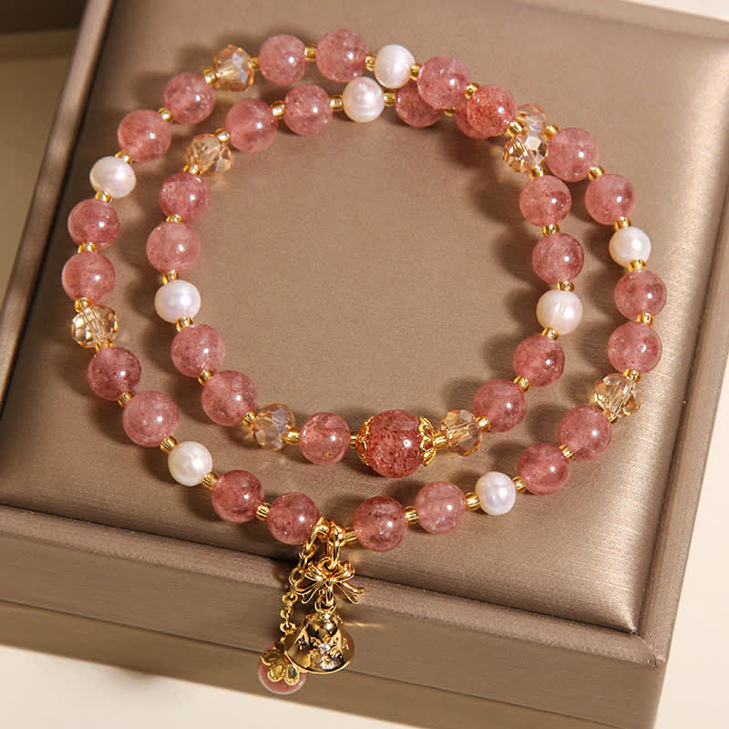 Buddha Stones Aardbeikwarts parel vlinder liefde dubbele Armband - image 4