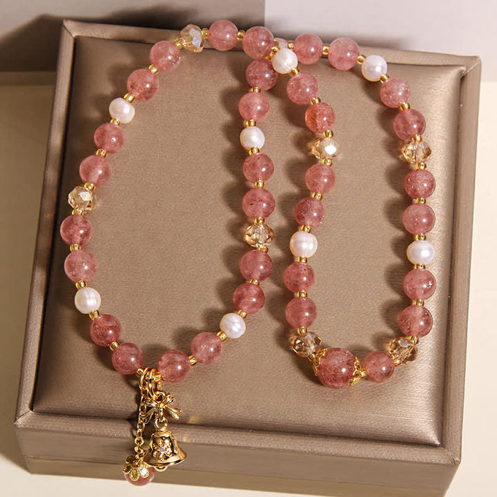 Buddha Stones Aardbeikwarts parel vlinder liefde dubbele Armband - image 9