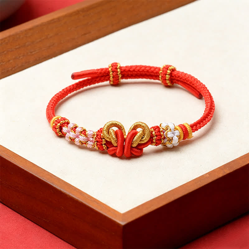 Buddha Stones Handgemaakte geweven Armband met verstelbaar koord voor geluk - Rood - Rode draad (Bescherming♥Geluk) - image 0