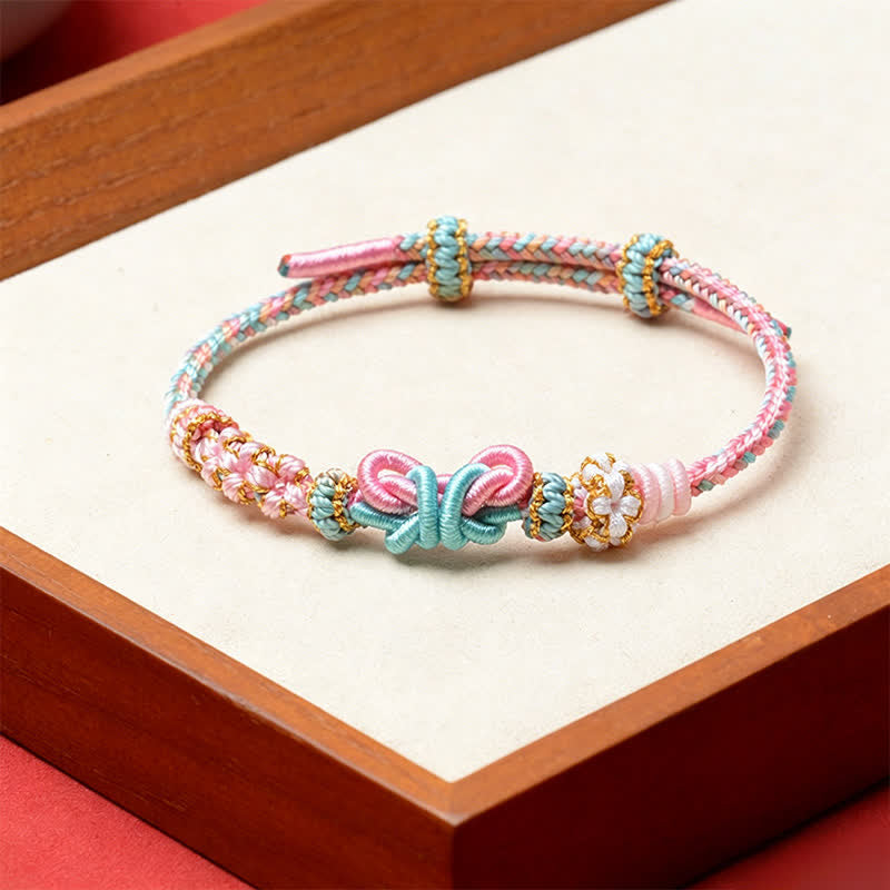 Buddha Stones Handgemaakte geweven Armband met verstelbaar koord voor geluk - Roze - Rode draad (Bescherming♥Geluk) - image 2