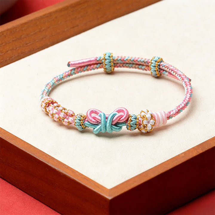 Buddha Stones Handgemaakte geweven Armband met verstelbaar koord voor geluk - Roze - Rode draad (Bescherming♥Geluk) - image 2