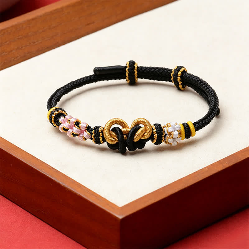 Buddha Stones Handgemaakte geweven Armband met verstelbaar koord voor geluk - Zwart - Rode draad (Bescherming♥Geluk) - image 1