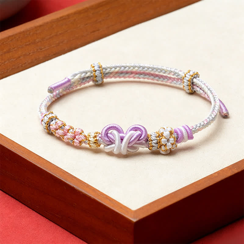 Buddha Stones Handgemaakte geweven Armband met verstelbaar koord voor geluk - Pruim - Rode draad (Bescherming♥Geluk) - image 5