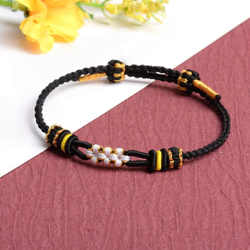 Buddha Stones Handgemaakte verstelbare Armband met perzikbloesemknoop - Zwart - Rode draad (Bescherming♥Geluk) - image 3