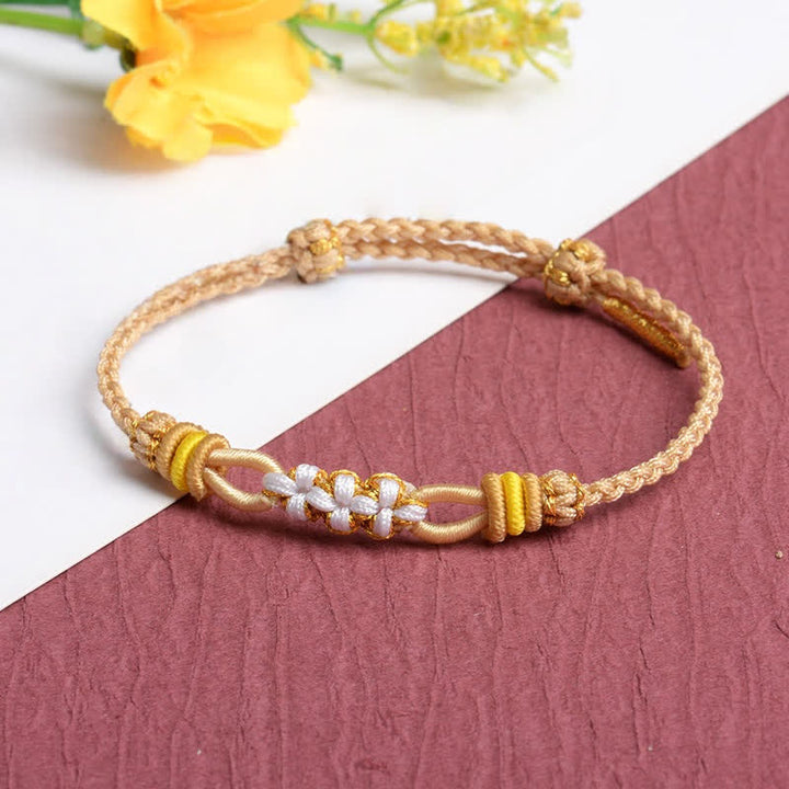 Buddha Stones Handgemaakte verstelbare Armband met perzikbloesemknoop - Khaki - Rode draad (Bescherming♥Geluk) - image 1
