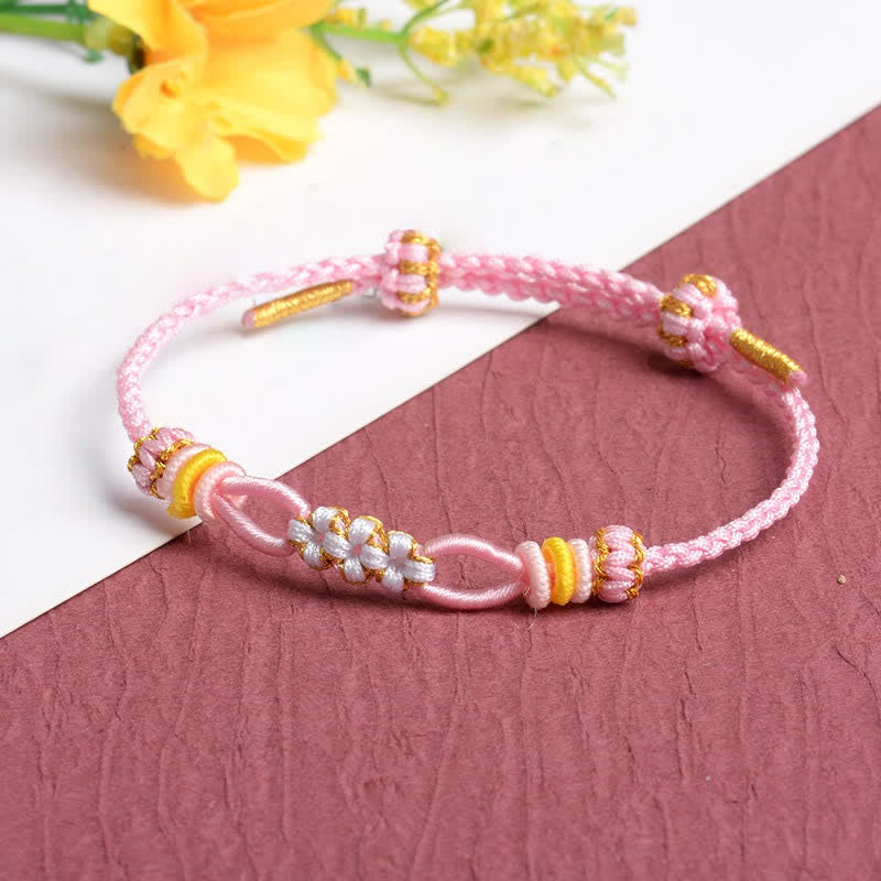 Buddha Stones Handgemaakte verstelbare Armband met perzikbloesemknoop - Roze - Rode draad (Bescherming♥Geluk) - image 2