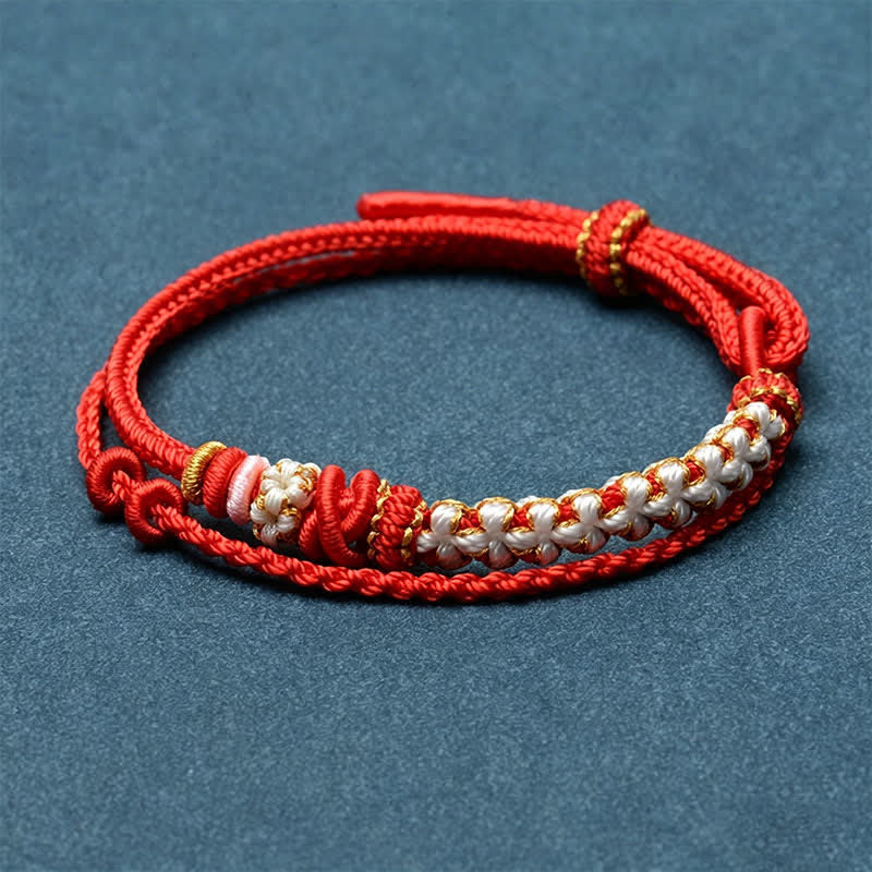 Buddha Stones Handgeweven armband met perzikbloesemmotief en dubbele laag . - Rood - Geen accessoire - image 4