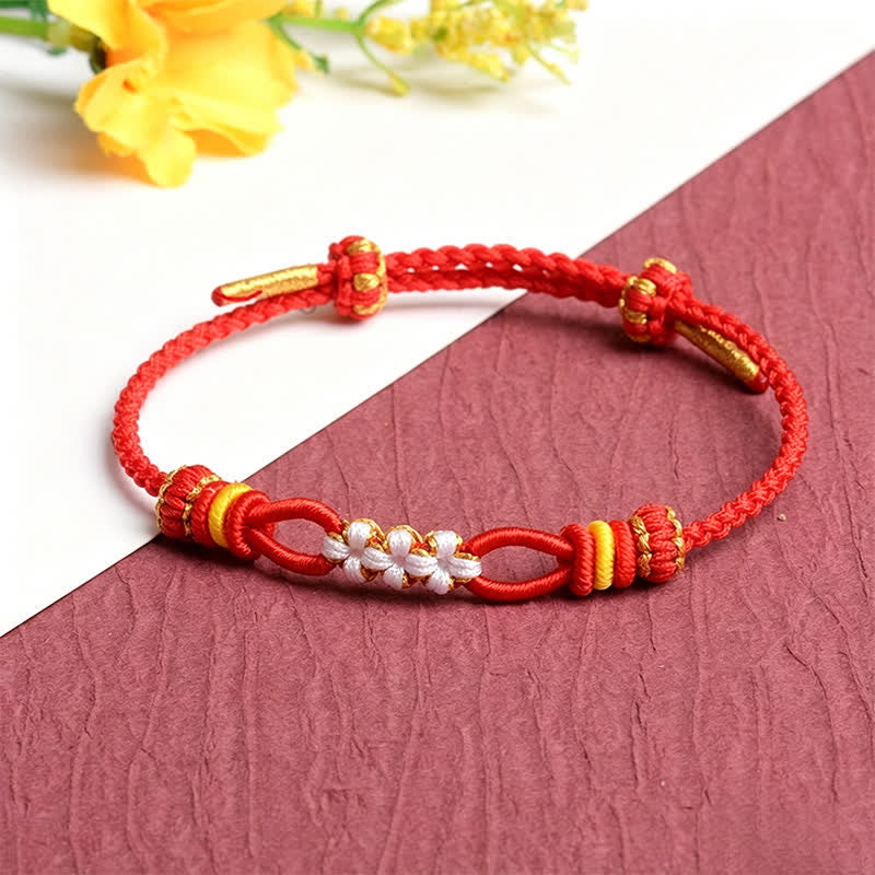 Buddha Stones Handgemaakte verstelbare Armband met perzikbloesemknoop - Rood - Rode draad (Bescherming♥Geluk) - image 0