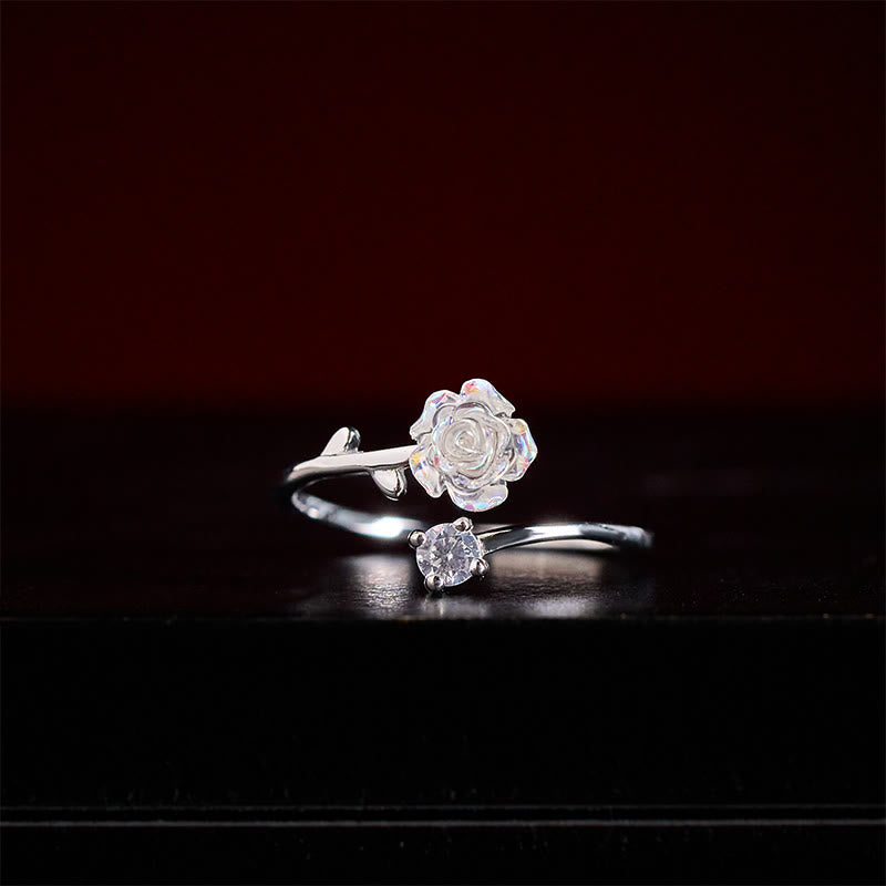 Buddha Stones Verstelbare Ring van 999 sterling zilver met zirkonia bloem - image 2