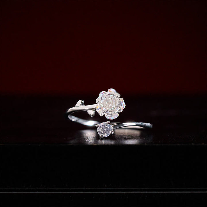 Buddha Stones Verstelbare Ring van 999 sterling zilver met zirkonia bloem - image 2