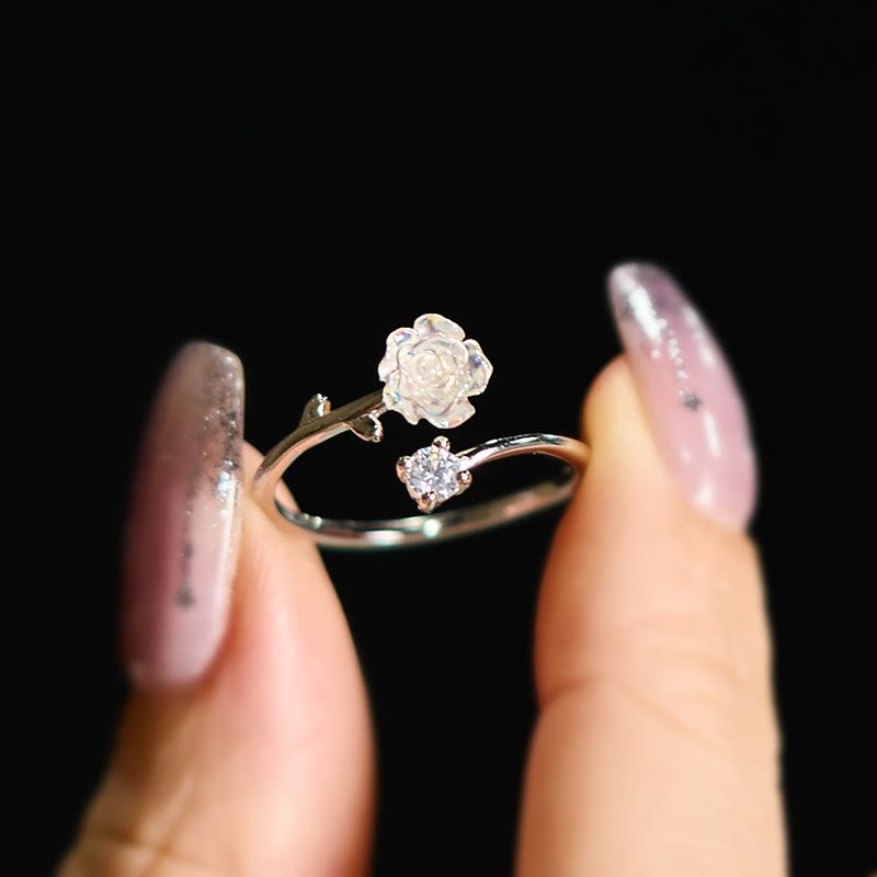 Buddha Stones Verstelbare Ring van 999 sterling zilver met zirkonia bloem - image 4
