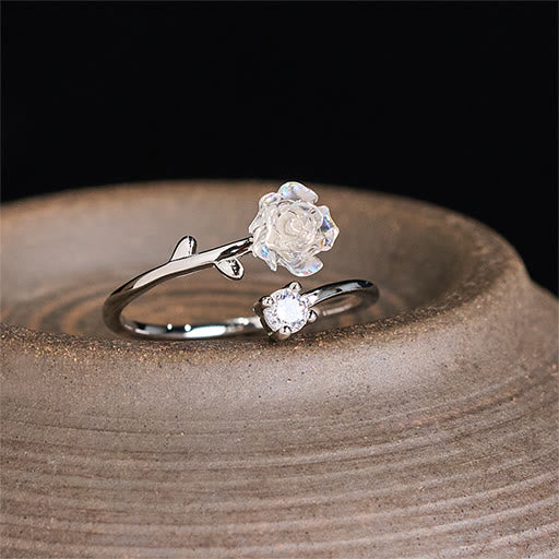 Buddha Stones Verstelbare Ring van 999 sterling zilver met zirkonia bloem - 999 sterling zilver (verstelbaar) - image 0