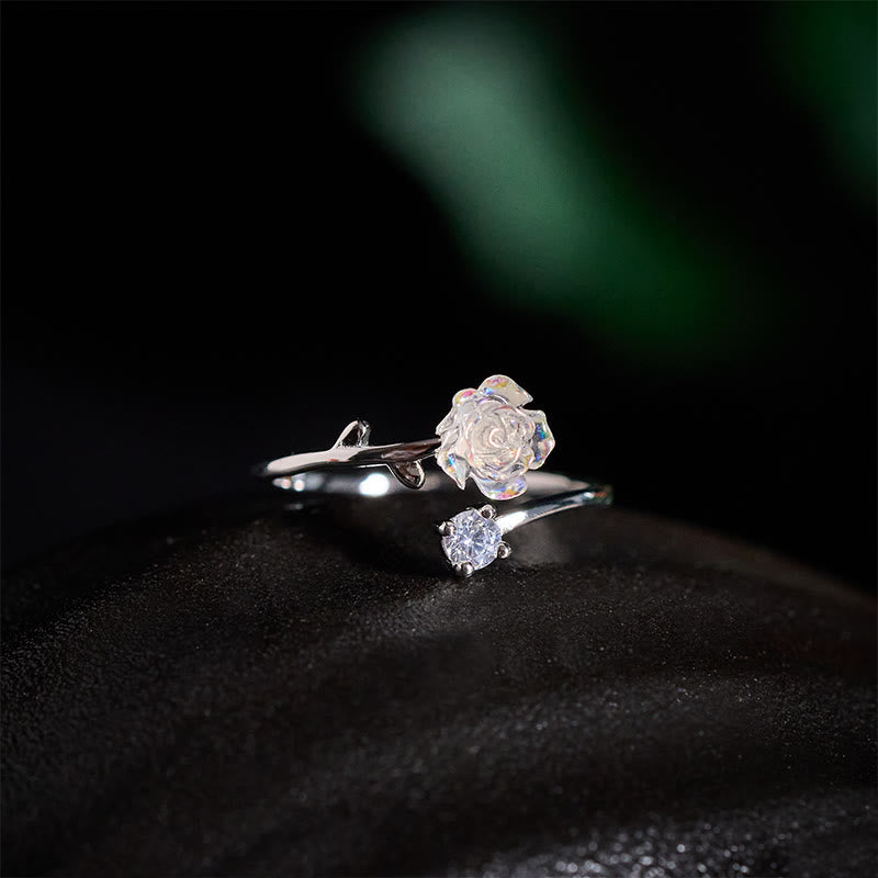 Buddha Stones Verstelbare Ring van 999 sterling zilver met zirkonia bloem - image 3