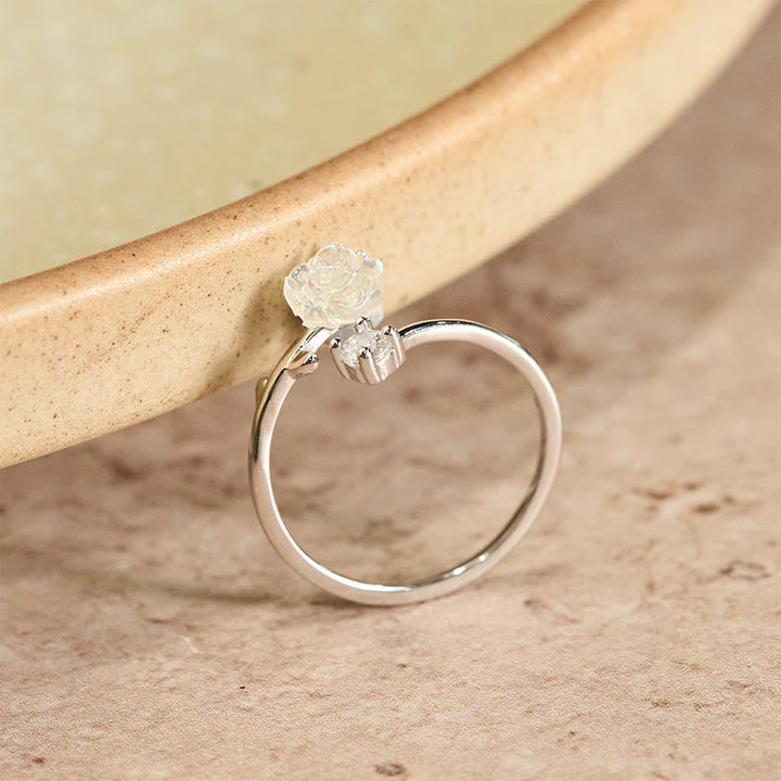 Buddha Stones Verstelbare Ring van 999 sterling zilver met zirkonia bloem - image 1