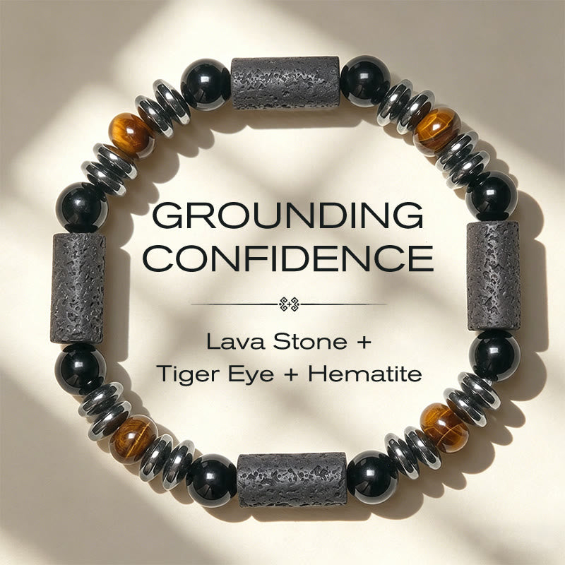 Buddha Stones Natuurlijke tijgeroog obsidiaan hematiet lavasteen krachtige Armband - 15-17 cm - image 0