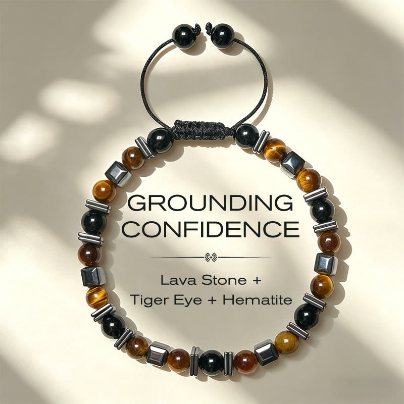 Buddha Stones Natuurlijke tijgeroog, zwarte obsidiaan, hematiet, ondersteunende Armband - 17-26 cm - image 0