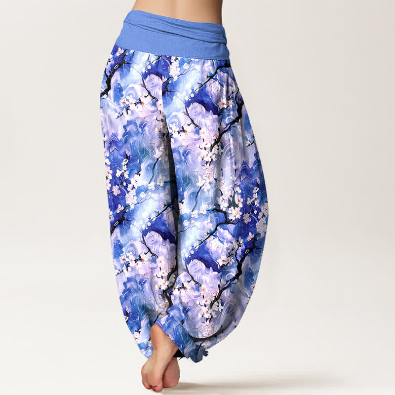 Buddha Stones Harembroek voor dames van 100% Cotton met aquarel bloemenpatroon en elastische Taille - image 1