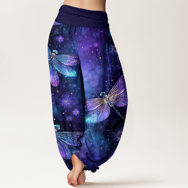 Buddha Stones Katoenen harembroek met dromerig libellen- en bloemenpatroon voor dames, elastische Taille - image 1
